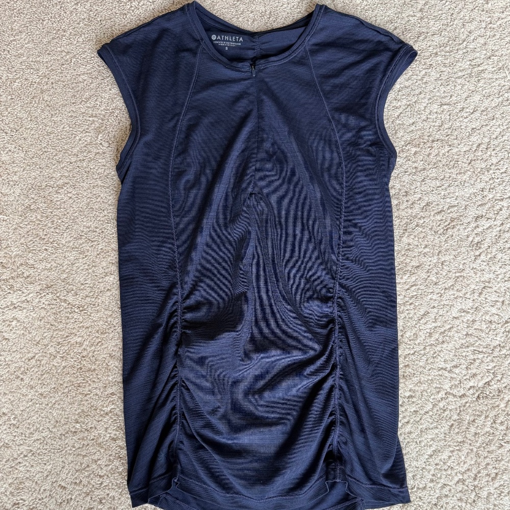Athleta Navy Blue Ruched 1/4 Zip Sleeveless Athletic Top Size S
